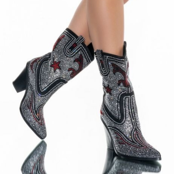 AZALEA WANG HYPE ME UP RHINESTONE CHUNKY HEEL  - Picture 1 of 8